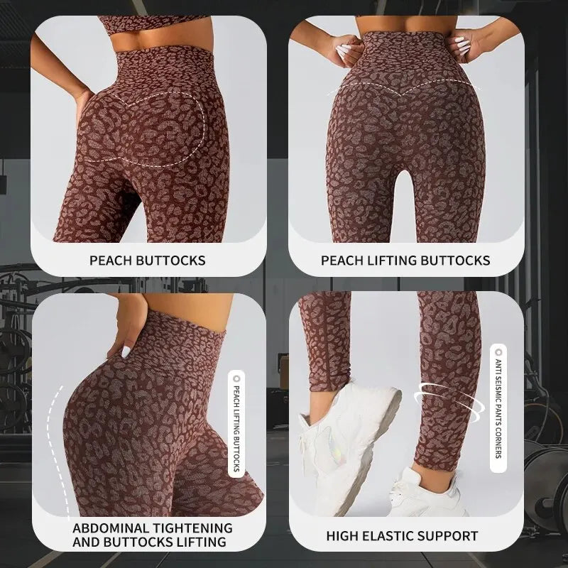 High Waist Seamless Leopard Yoga Pants – Hip Lift, Stretch Fit for Women