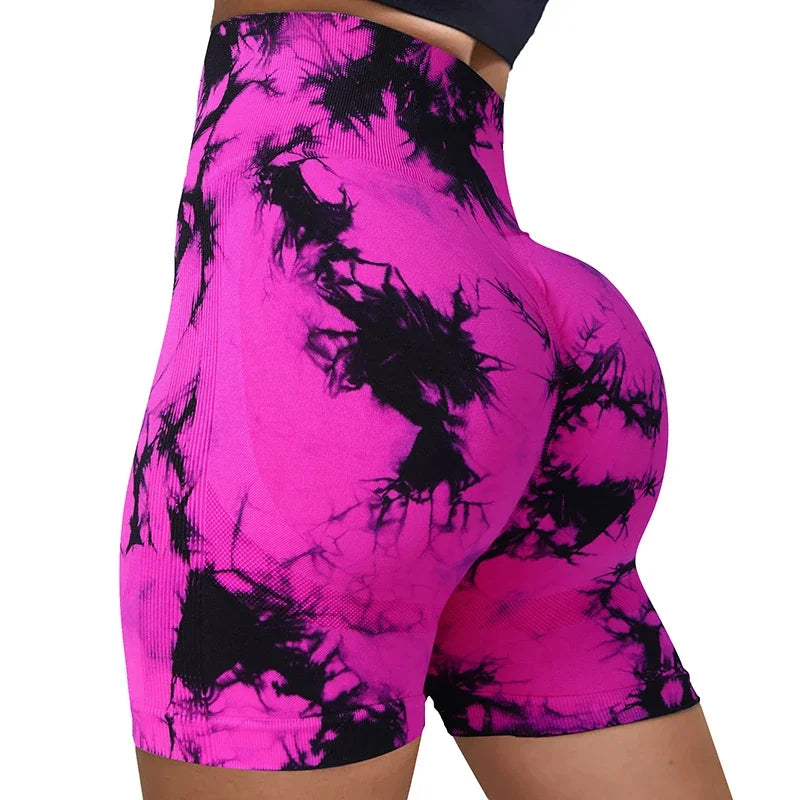 Yoga Shorts for Women - Tie Dye Seamless Cycling, Running & Workout Shorts - High Waisted Gym Fitness Shorts