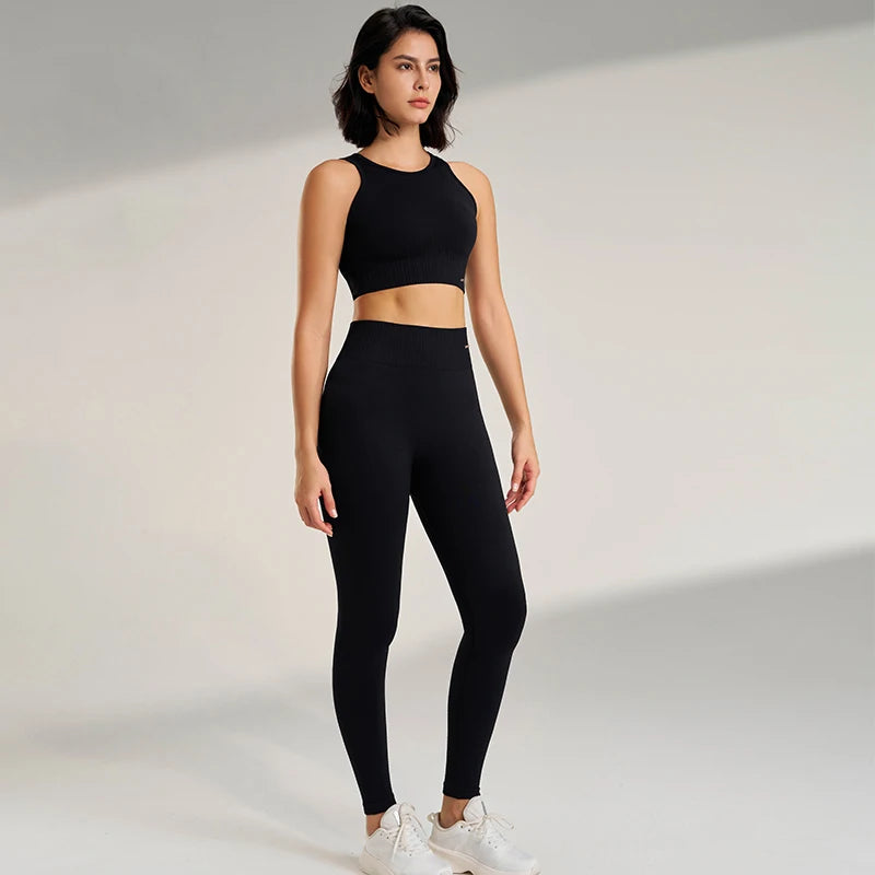 Women's Seamless Yoga Clothing Set – High-Waisted Leggings and Crop Top, Two-Piece Workout Outfit for Fitness & Exercise