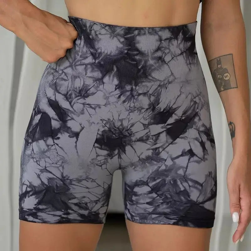 Yoga Shorts for Women - Tie Dye Seamless Cycling, Running & Workout Shorts - High Waisted Gym Fitness Shorts