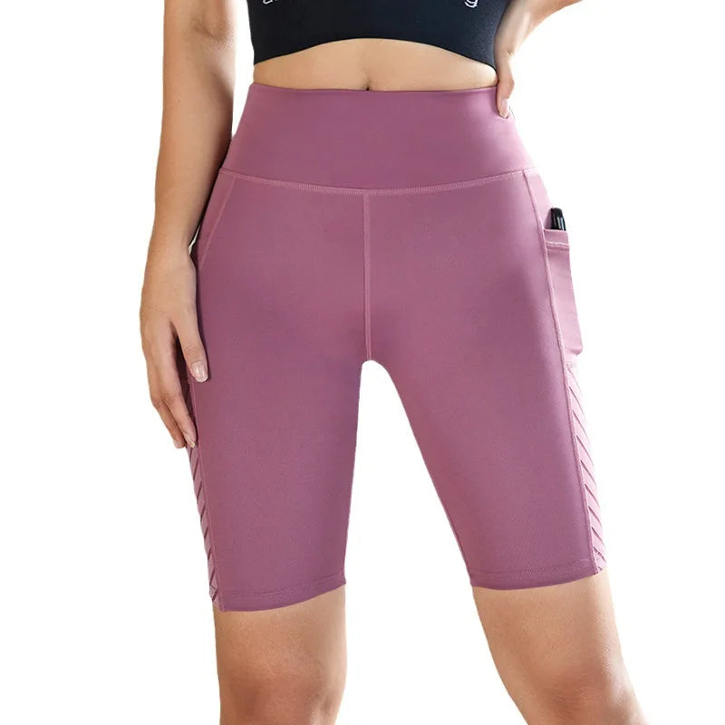 Women's High-Waist Gym Running Shorts with Pocket | Yoga Fitness Push-Up Leggings