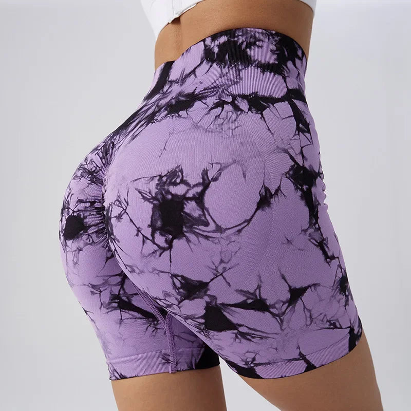 Yoga Shorts for Women - Tie Dye Seamless Cycling, Running & Workout Shorts - High Waisted Gym Fitness Shorts