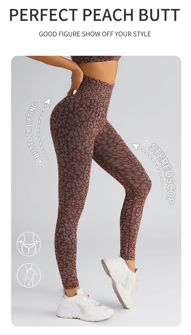 High Waist Seamless Leopard Yoga Pants – Hip Lift, Stretch Fit for Women