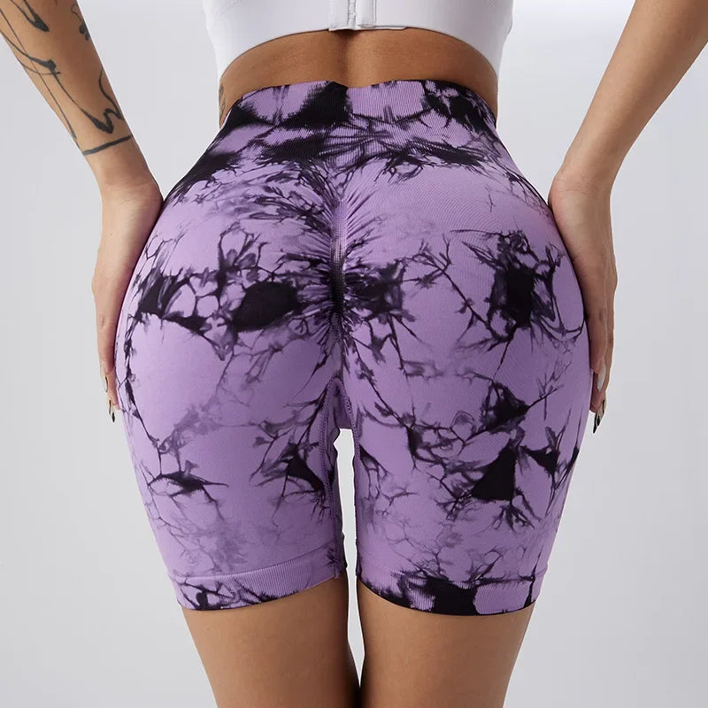 Yoga Shorts for Women - Tie Dye Seamless Cycling, Running & Workout Shorts - High Waisted Gym Fitness Shorts