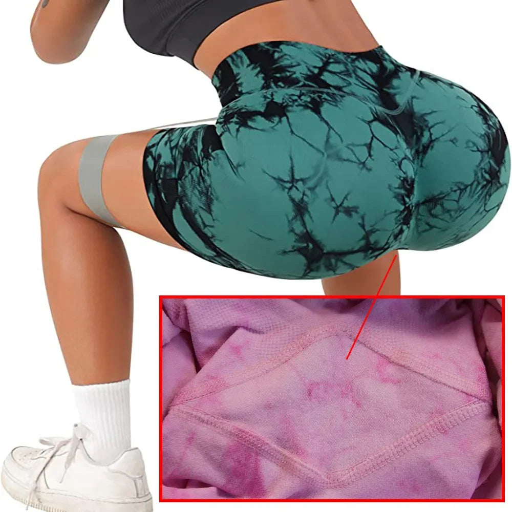 Yoga Shorts for Women - Tie Dye Seamless Cycling, Running & Workout Shorts - High Waisted Gym Fitness Shorts