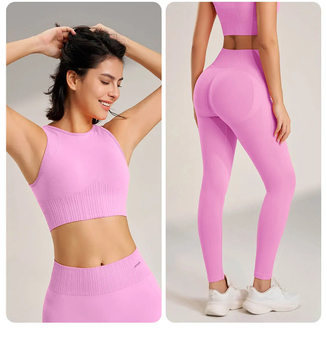 Women's Seamless Yoga Clothing Set – High-Waisted Leggings and Crop Top, Two-Piece Workout Outfit for Fitness & Exercise