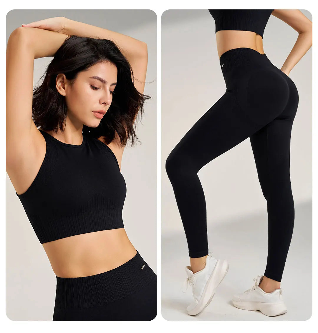 Women's Seamless Yoga Clothing Set – High-Waisted Leggings and Crop Top, Two-Piece Workout Outfit for Fitness & Exercise