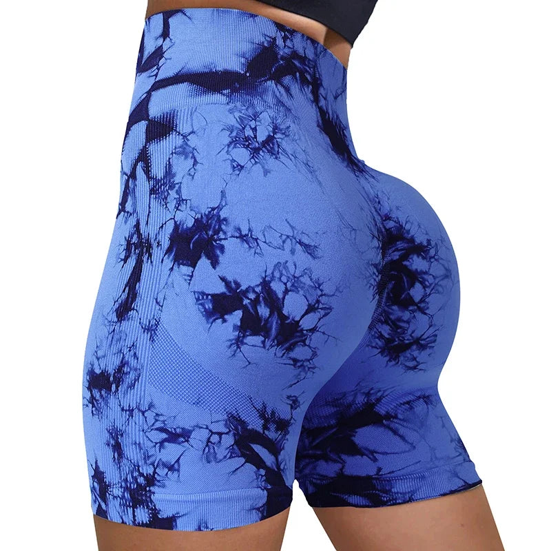 Yoga Shorts for Women - Tie Dye Seamless Cycling, Running & Workout Shorts - High Waisted Gym Fitness Shorts