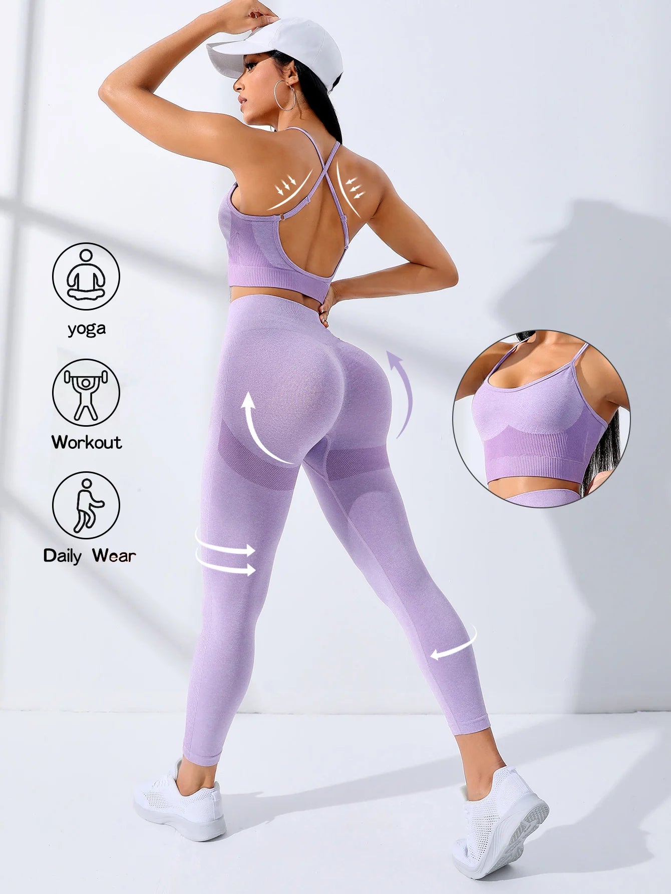 Women’s 2-Piece Yoga Set – Seamless Workout Outfit with High-Waisted Leggings & Thin-Strap Sports Bra, Stretch Yoga Sportswear Tracksuit for Fitness