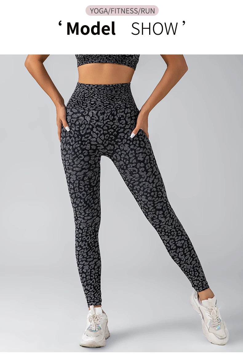 High Waist Seamless Leopard Yoga Pants – Hip Lift, Stretch Fit for Women